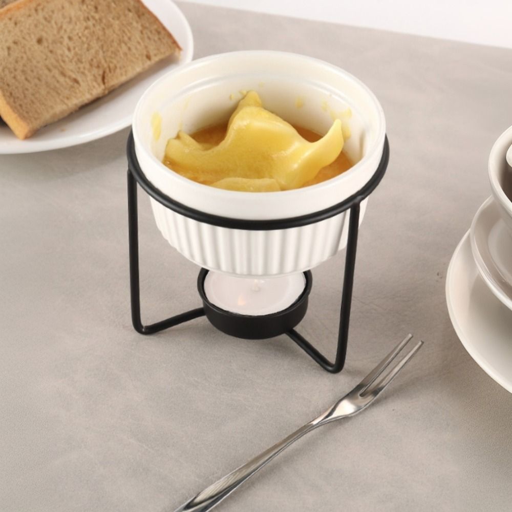 Fondue Pot Ceramic - Keramische botervormer/fonduepan met stabiel metalen rek,