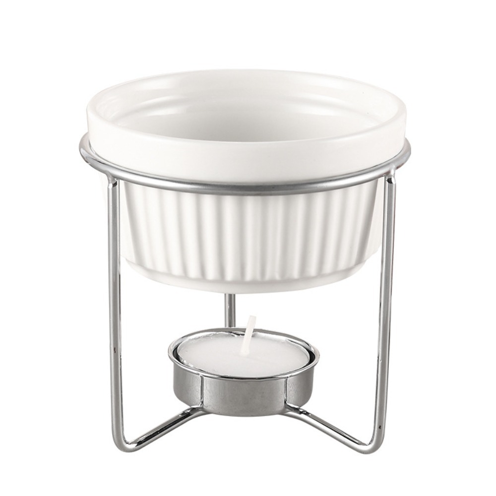Fondue Pot Ceramic - Keramische botervorm, fonduepan, stabiel metalen rek,