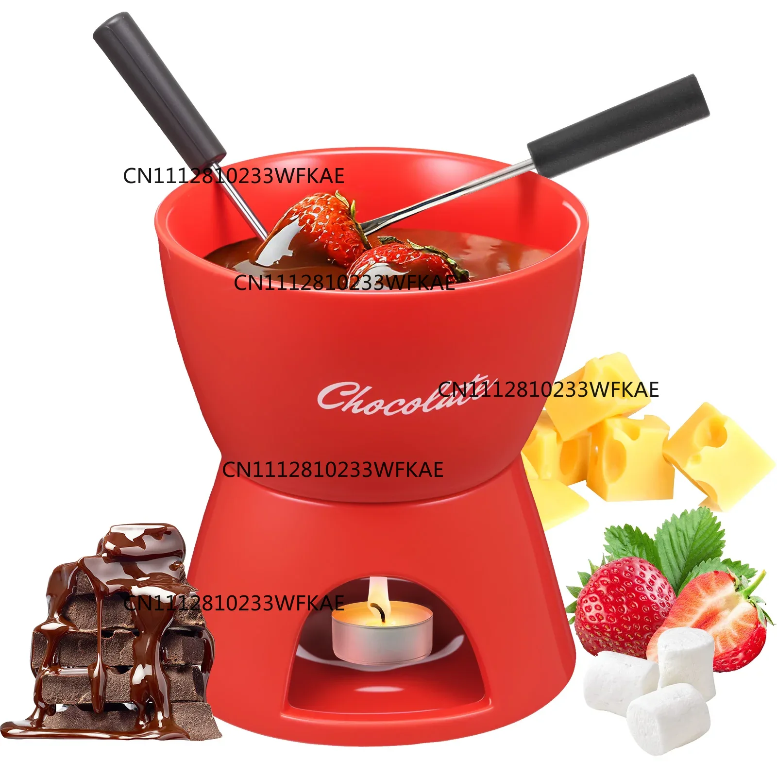 Fondue Pot Ceramic - Keramische chocoladechauffeuse met vork, chocoladefondue-set, draagbare