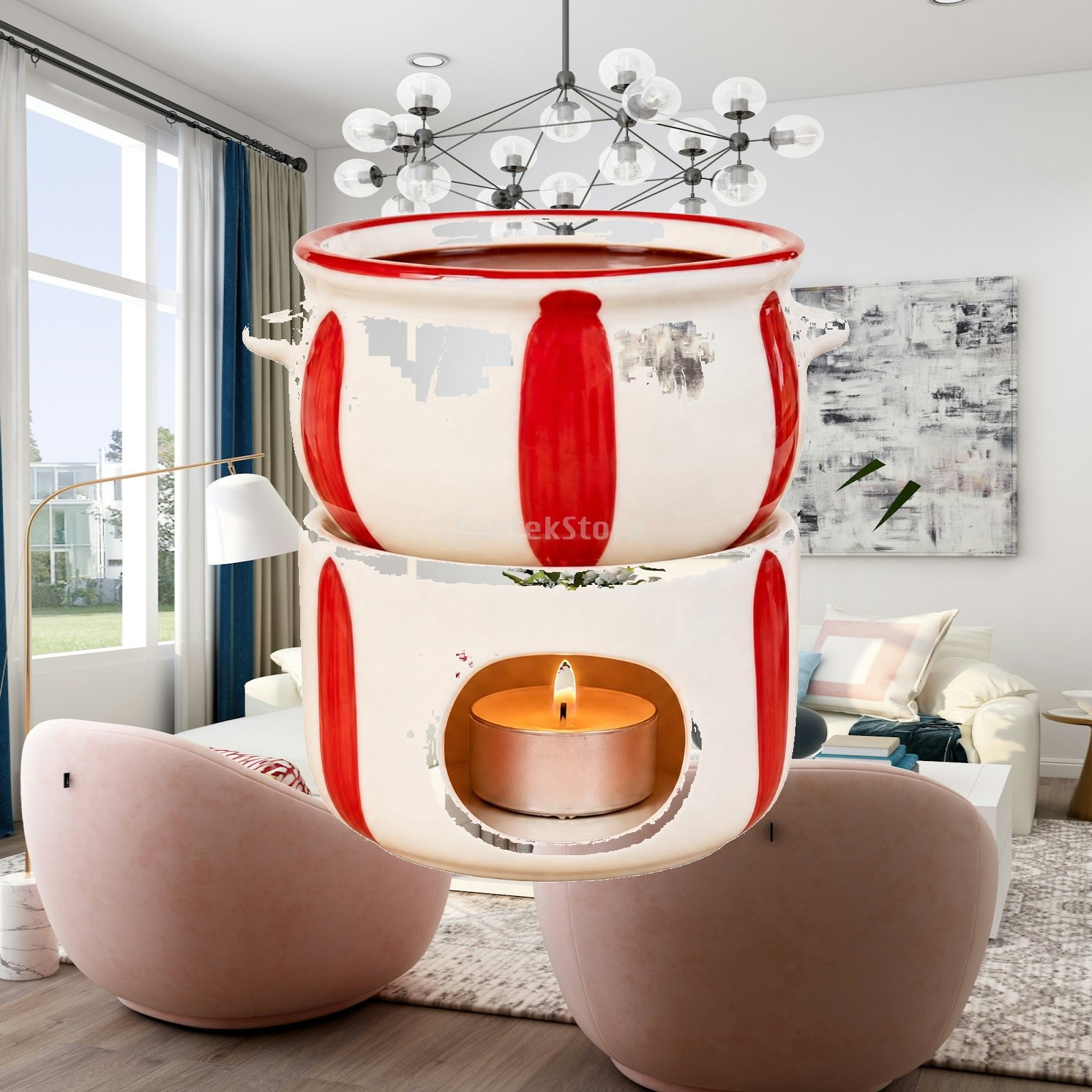 Fondue Pot Ceramic - Keramische fonduepan voor chocolade, met de
