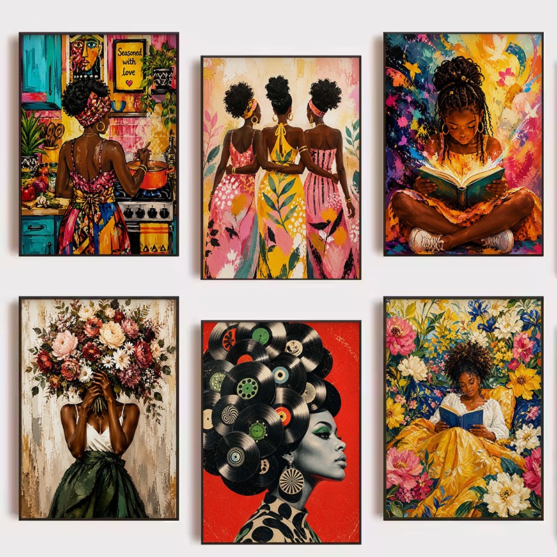 Home Cooking Reading - Kleurrijke Afro Pop Art Zwarte Vrouw