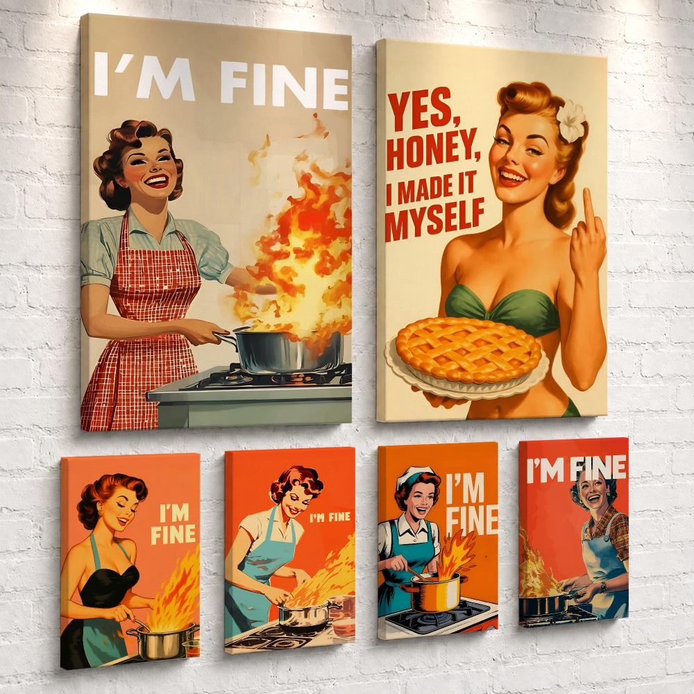 Home Cooking Usa - Retro Vrouw die kookt, ingelijst wand