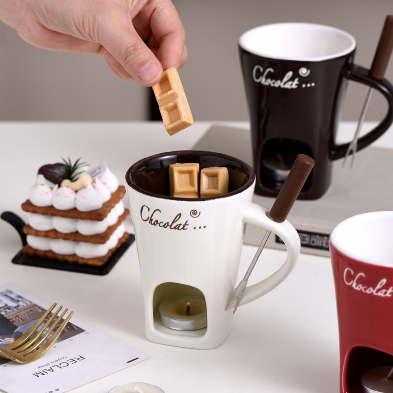 Fondue Pot Ceramic - Fonduemok Kaasboter Smeltpot Boterverwarmer Koffiekopje met